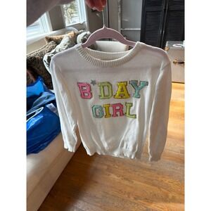 Judith March pullover sweater colorful glitter patches that spell "B'DAY GIRL" 6